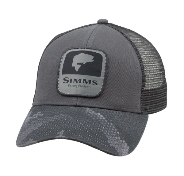 Simms Bass Patch Trucker Hat Hex Camo Carbon Simms Bass Patch Trucker Hat Hex Camo Carbon